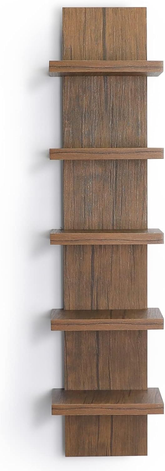 5 Tier Wall Shelves Brown, Vertical Column Shelf Floating Storage Home Decor Organizer Tall Tower Design Utility Shelving Bedroom Living Room