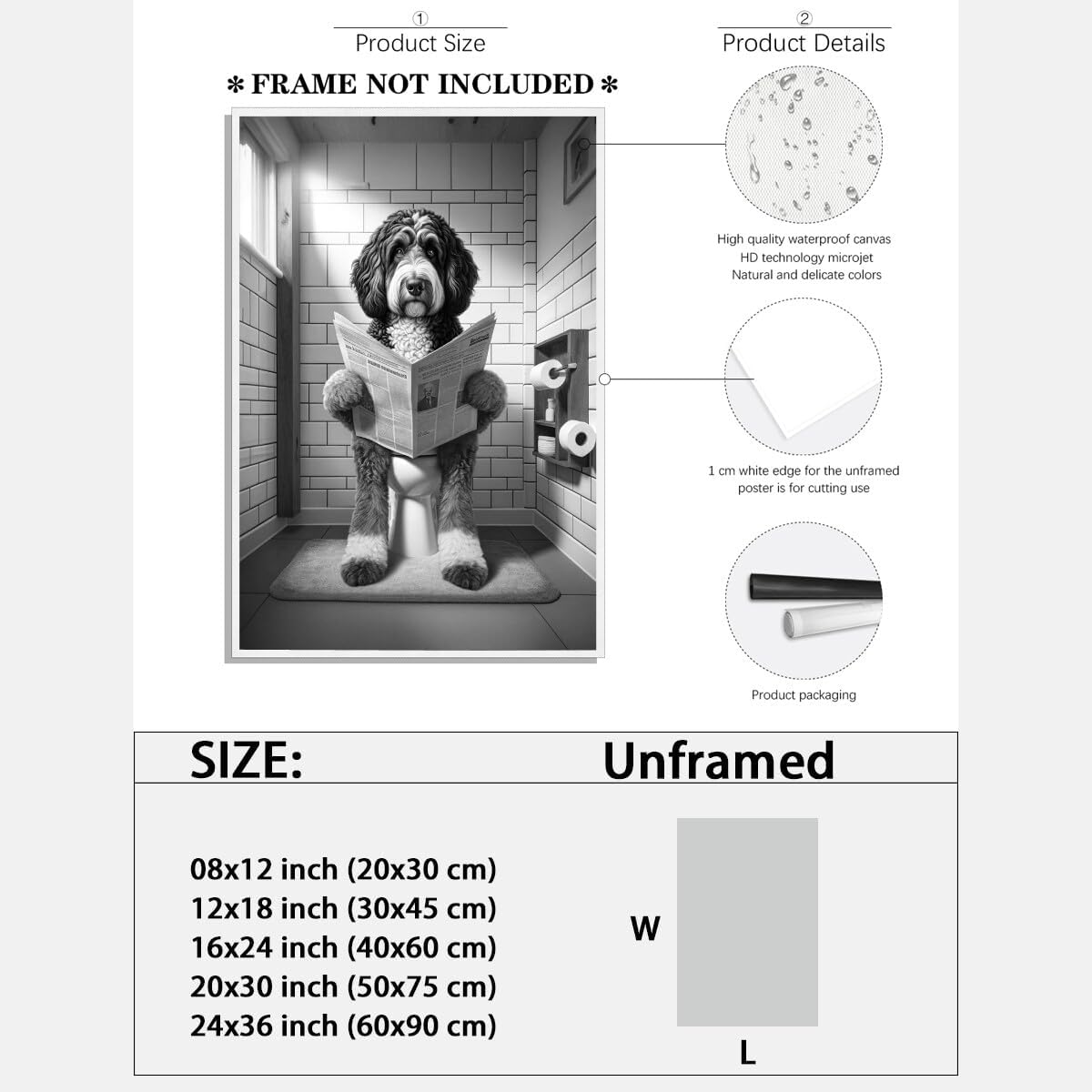 Funny Springer Spaniel Toilet Reading Newspaper Canvas Print Funny Animal Artwork Prints Aesthetic Posters Home Decor Bathroom Art Wall Decor Unframed12x18inch