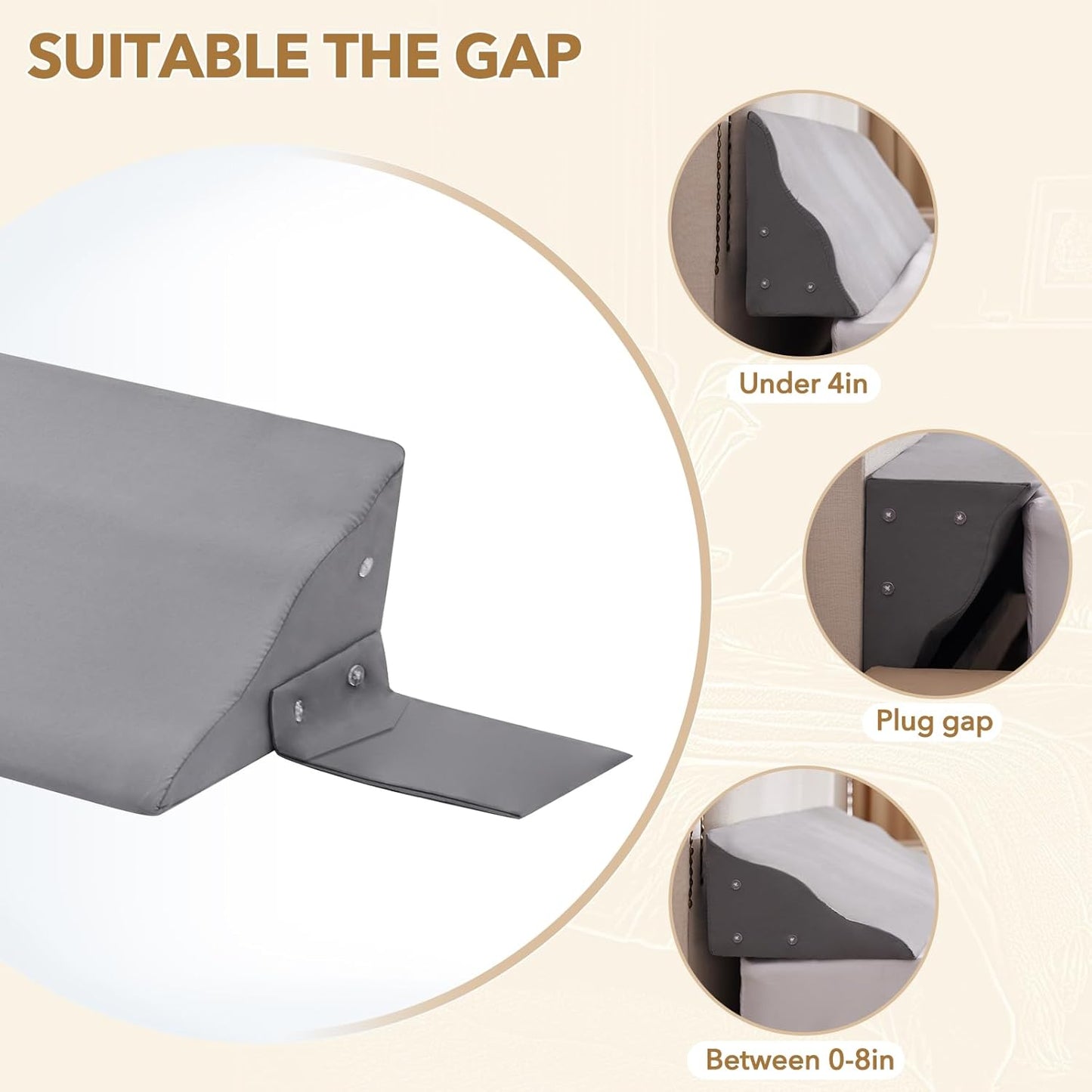 Twin Size Bed Wedge Pillow for Headboard – Mattress Gap Filler Wedge (0–8"), Close Gap Between Headboard and Mattress, Stop Pillows Falling, Wave Wedge, Large Bed Pillow, Gray (39"x10"x6")