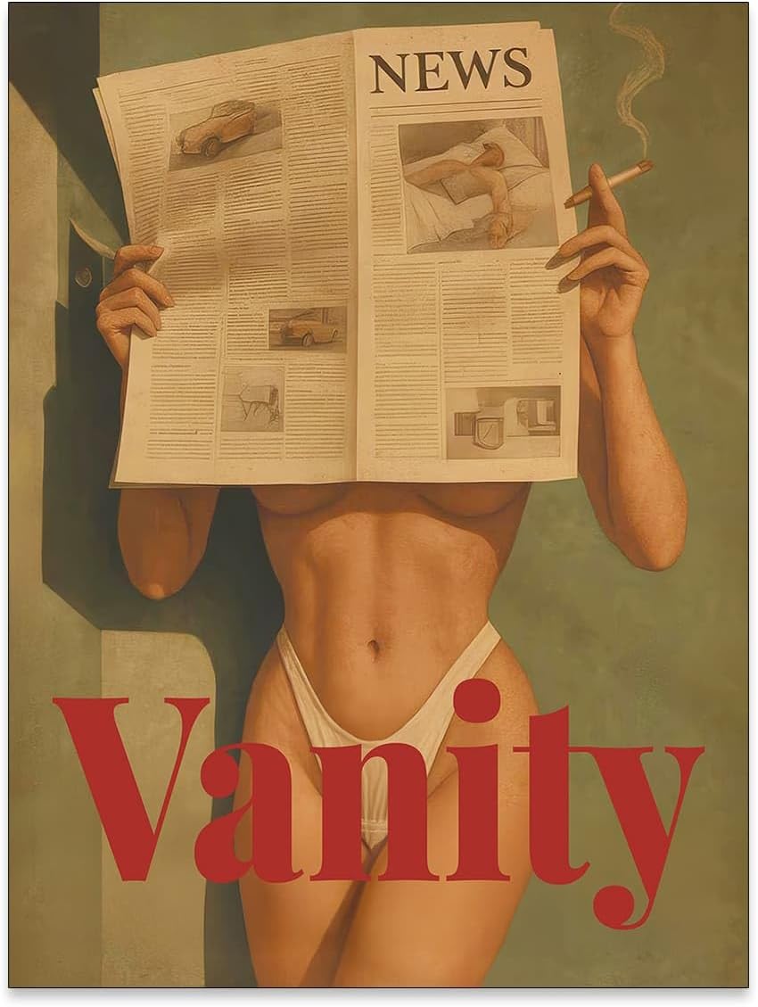 YYS Fashion Hot Girl Reading Newspaper Wall Art 70's Vintage Poster Bikini Canvas Prints Sexy Woman Picture Artwork for Living Room Bedroom Apartment Decor Aesthetics 12X16 inch Unframed