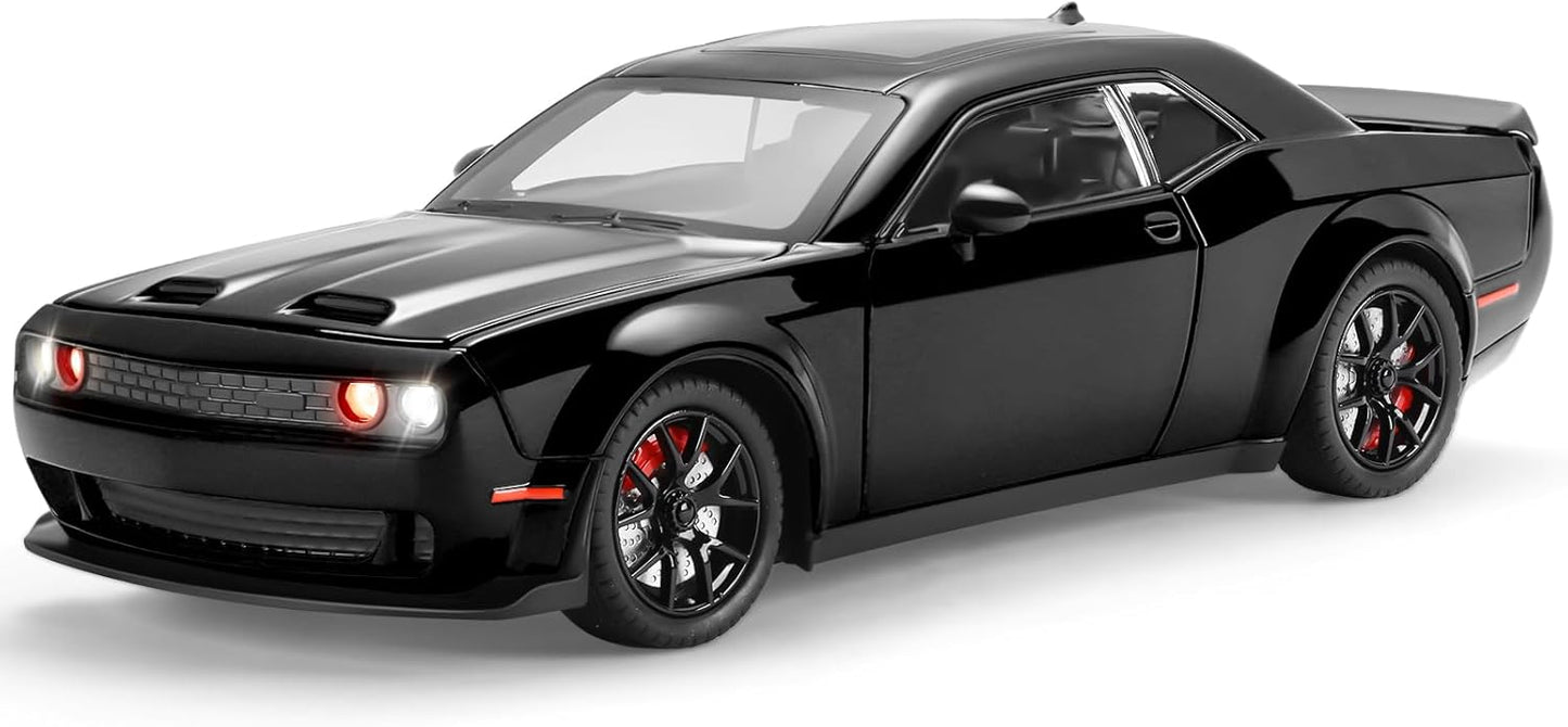 SASBSC Toy Cars for Boys Age 3-12 1:24 Car Toys Diecast Metal Car Model with Light & Sound Collectable Muscle Super Cars for Kids (Black)