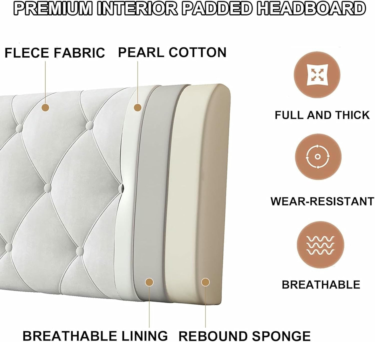 Headboard Pillow Wall Mounted Headboard Backrest,Large Upholstered Headboard Full Tufted Cushion Lumbar Support Bolster for Daybed Bunkbed~/