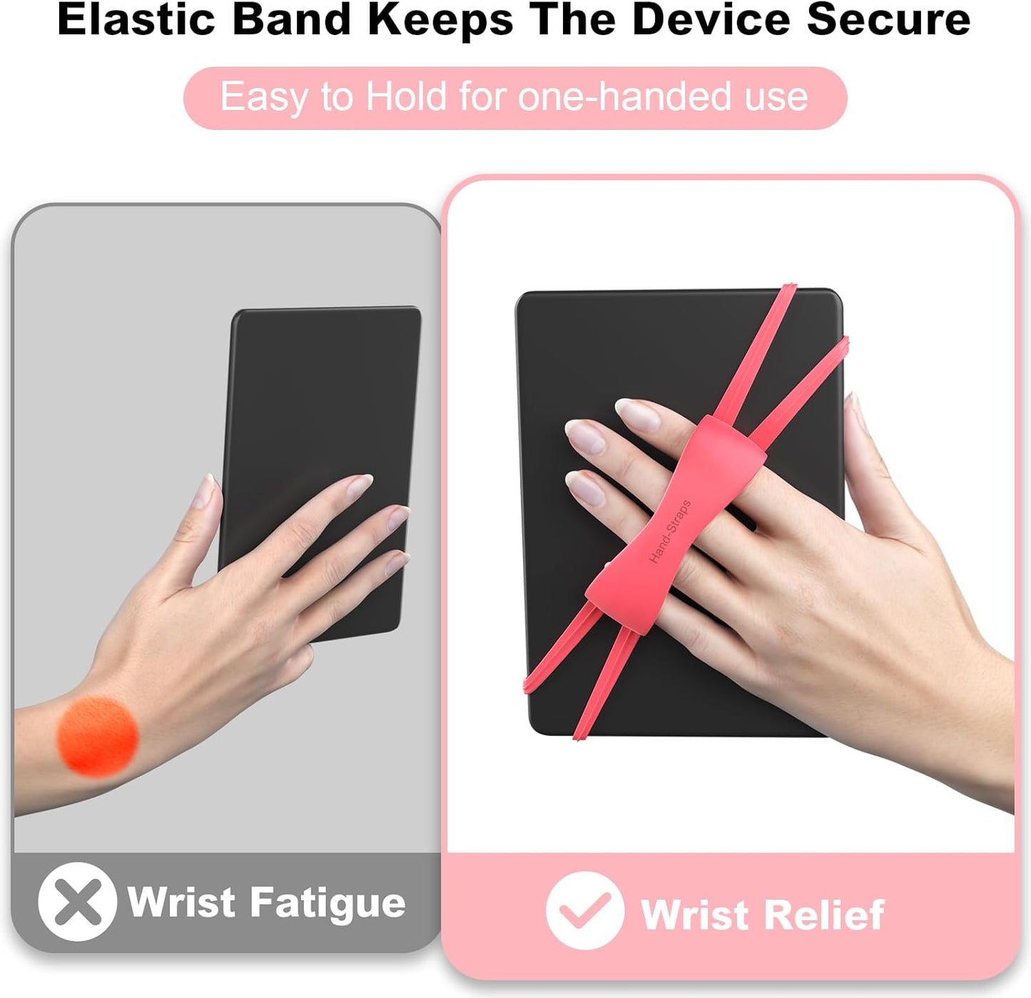 2 Pack Comfortable Hand Strap for Kindle and Tablets, Kindle Accessories for Reading in Bed, Secure and Lightweight Grip Holder for 4.7-8" Tablet/Paperwhite/Kobo/Oasis/E-Book/Phone (Pink)