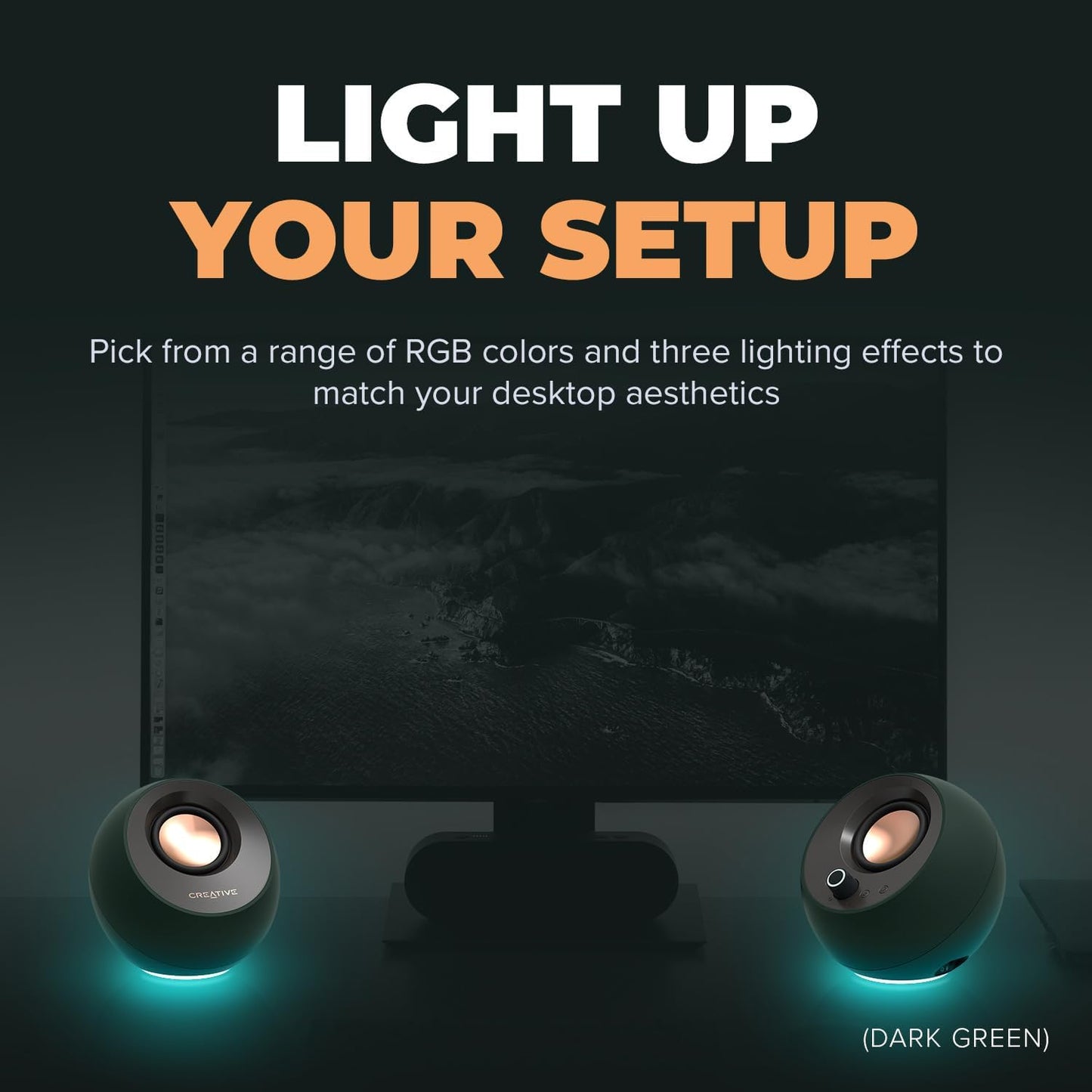 Creative Pebble Pro (Black) Minimalist 2.0 USB-C Computer Speakers with Bluetooth 5.3 and Customizable RGB Lighting, Clear Dialog and BassFlex Tech, USB Audio, Headset Port, for PC and Mac
