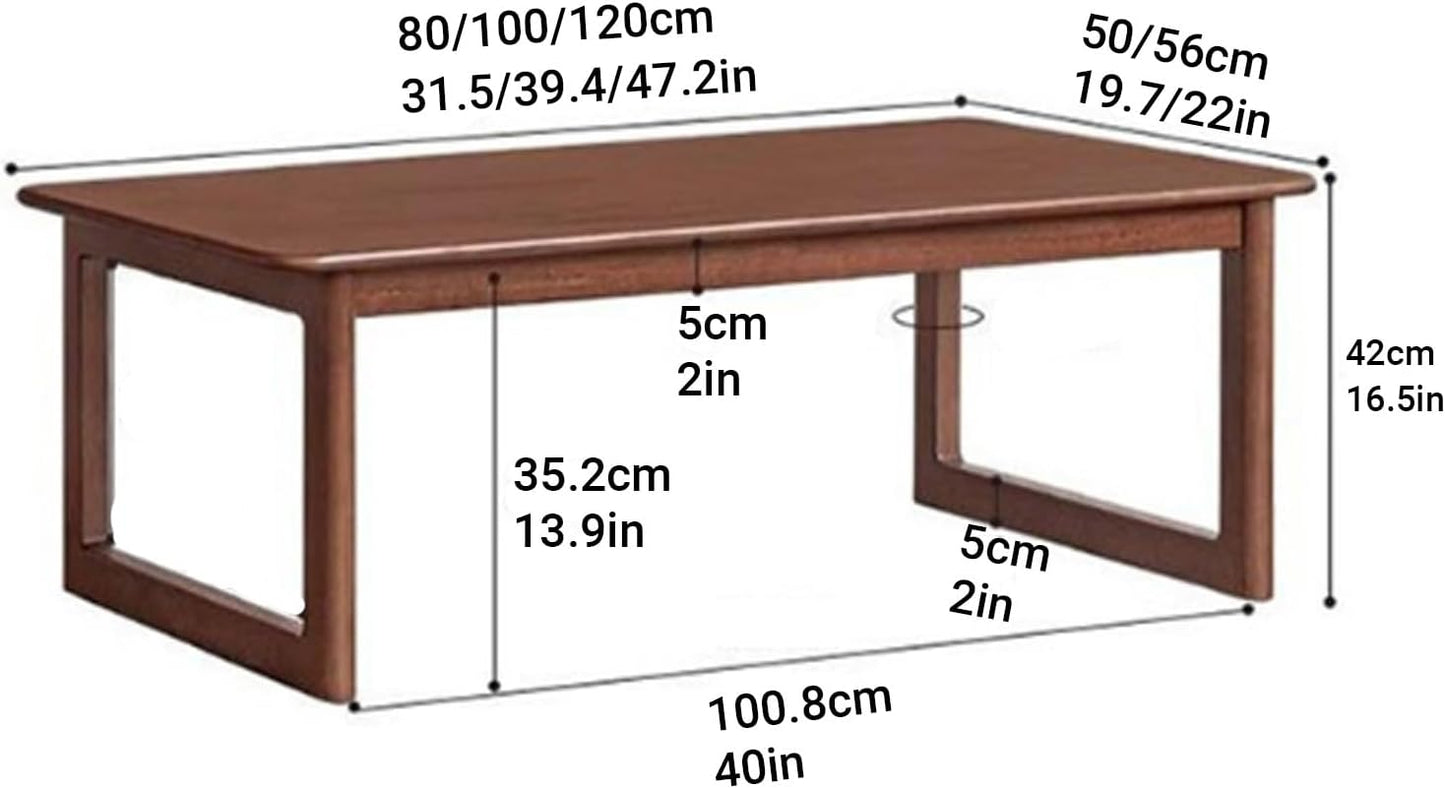 New Chinese Solid Wood rectangular Coffee Table Farmhouse Rubberwood Center Low Table for Living room Stable Zen-Inspired Tea Tables Rounded corners Space Saving(Wood,120*56*42cm/47.2*22*16.5in)