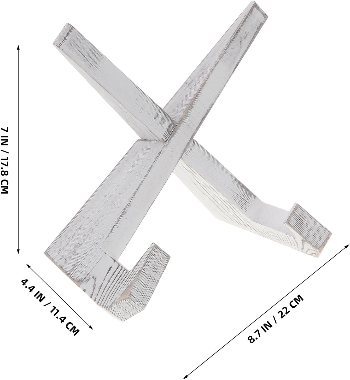 Wooden Cookbook Stand and Book Holder, Multi-Purpose Cross-Shaped Reading Stand, Rustic White Finish, Suitable for Kitchen Countertop and Tablet Display, Convenient Recipe Book