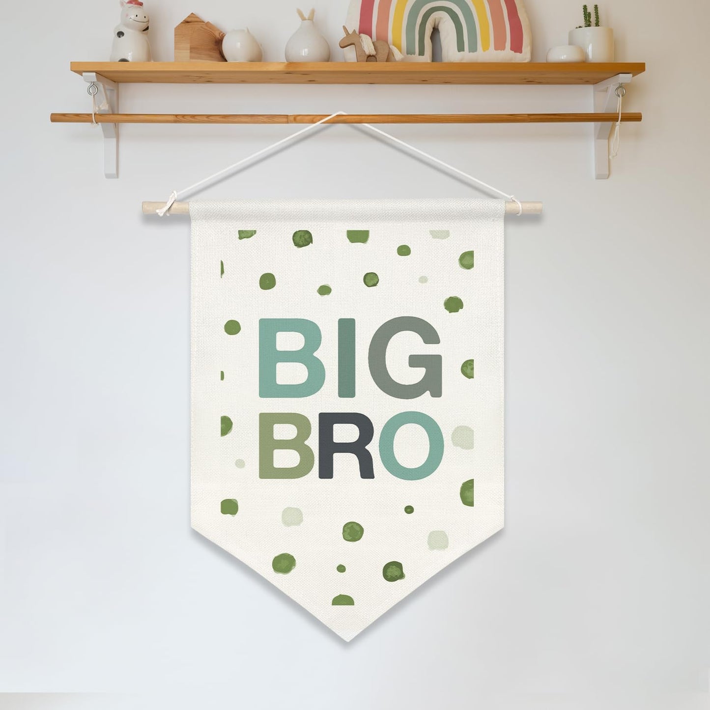 BIG BRO Wall Hanging Banner,Green Polka Dot Canvas Sign for Big Brother Room Decor, Sibling Announcement Gift, Nursery Playroom Wall Art Poster, Baby Shower Decor(KD17)