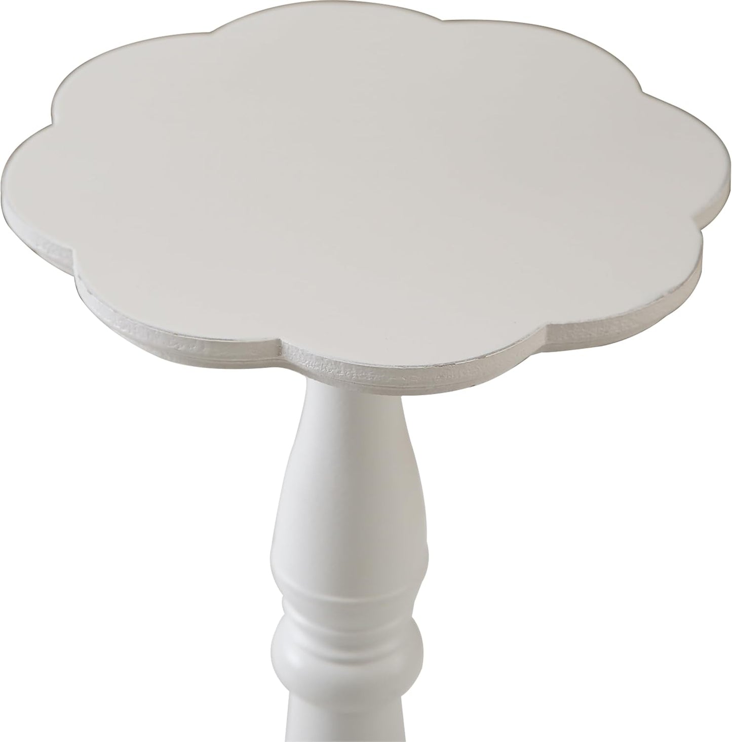 SOFE White Round Small Pedestal Side Table 19" Tall, Wooden Drink Tables for Small Spaces with Floral Shape Tabletop, Modern Accent Side Table, Living Room End Tables for Martini and Cocktail