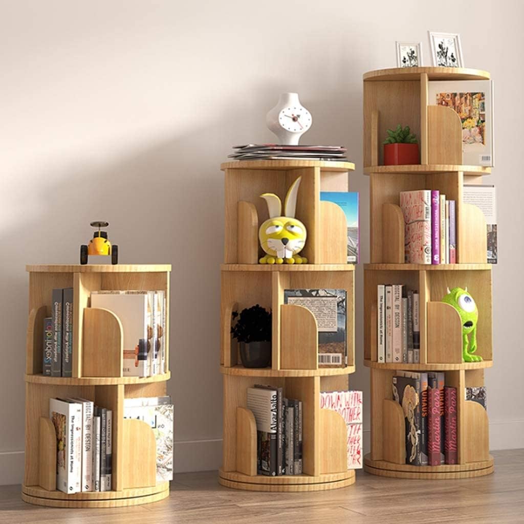 Bookshelf Bookcase Bookshelves Book Case Solid Wood Rotating Bookshelf for Living Room, Study Room 360 Degree Storage Round Bookcase Corner Frame Book Shelf Book Shelves