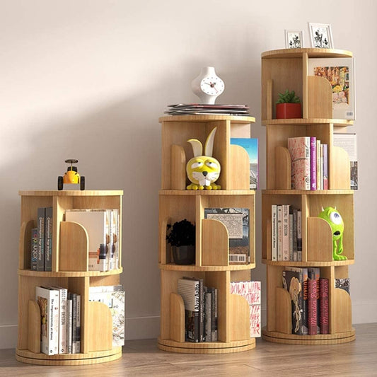 Bookshelf Bookcase Bookshelves Book Case Solid Wood Rotating Bookshelf for Living Room, Study Room 360 Degree Storage Round Bookcase Corner Frame Book Shelf Book Shelves