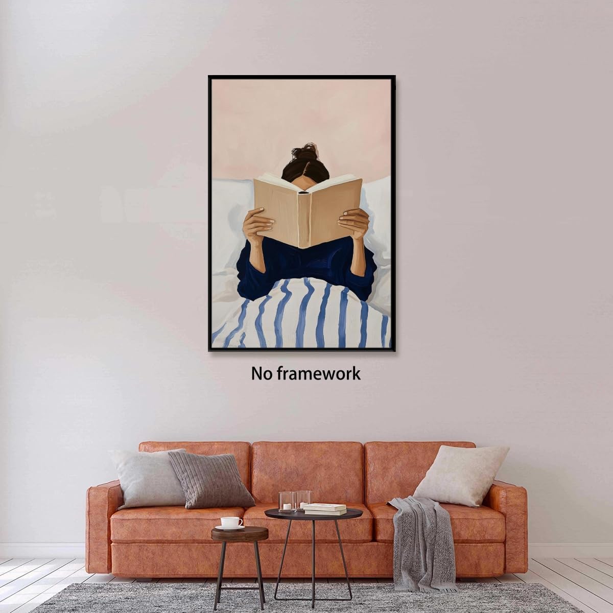 Vintage Woman Reading in Bed Poster Minimalist Book Lover Print Wall Art Reading Nook Library Living Room Girly Bedroom Decor Whimsical Retro Posters for Reader & Teens 16x24inch Unframed