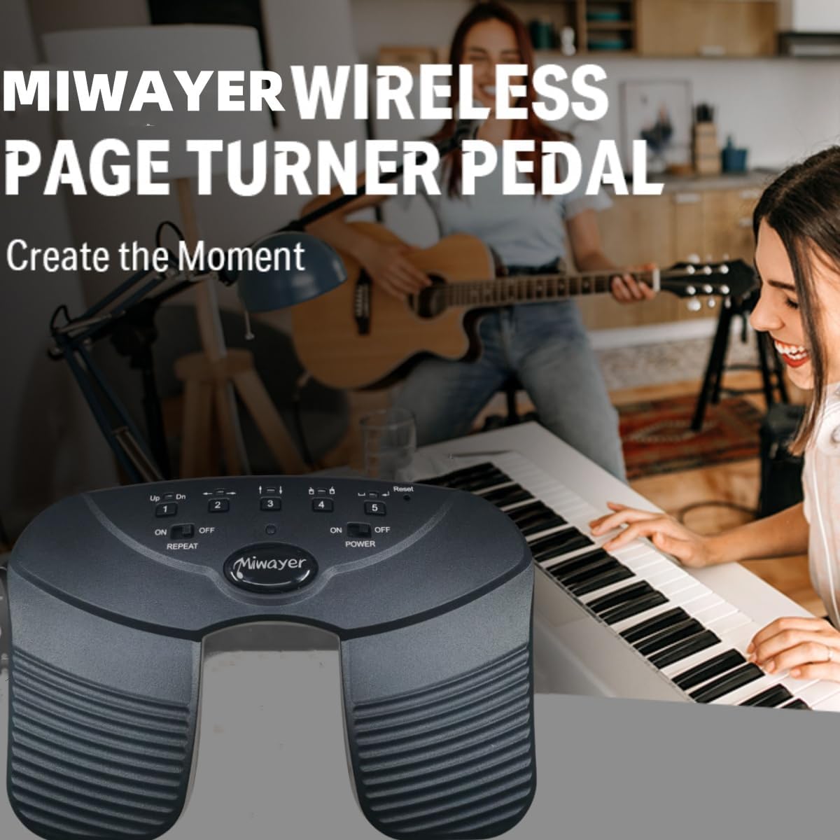 Miwayer Wireless Page Turner, Bluetooth Page Turner Pedal Silent Rechargeable Music Page Turner Foot Pedal with Anti-Slip Rubber for IPad,Tablets,Phone App Controller (BT-10)