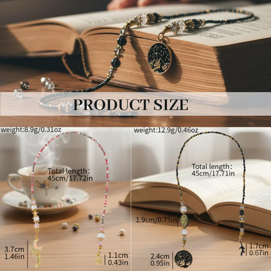 2 pcs Moon Star Beaded Bookmark with Fantasy Crystal Beads, Gold Chain, Reading Book Accessories for Men Women, Bookish Gift for Book Lovers Students Teachers, 17.7 Inches