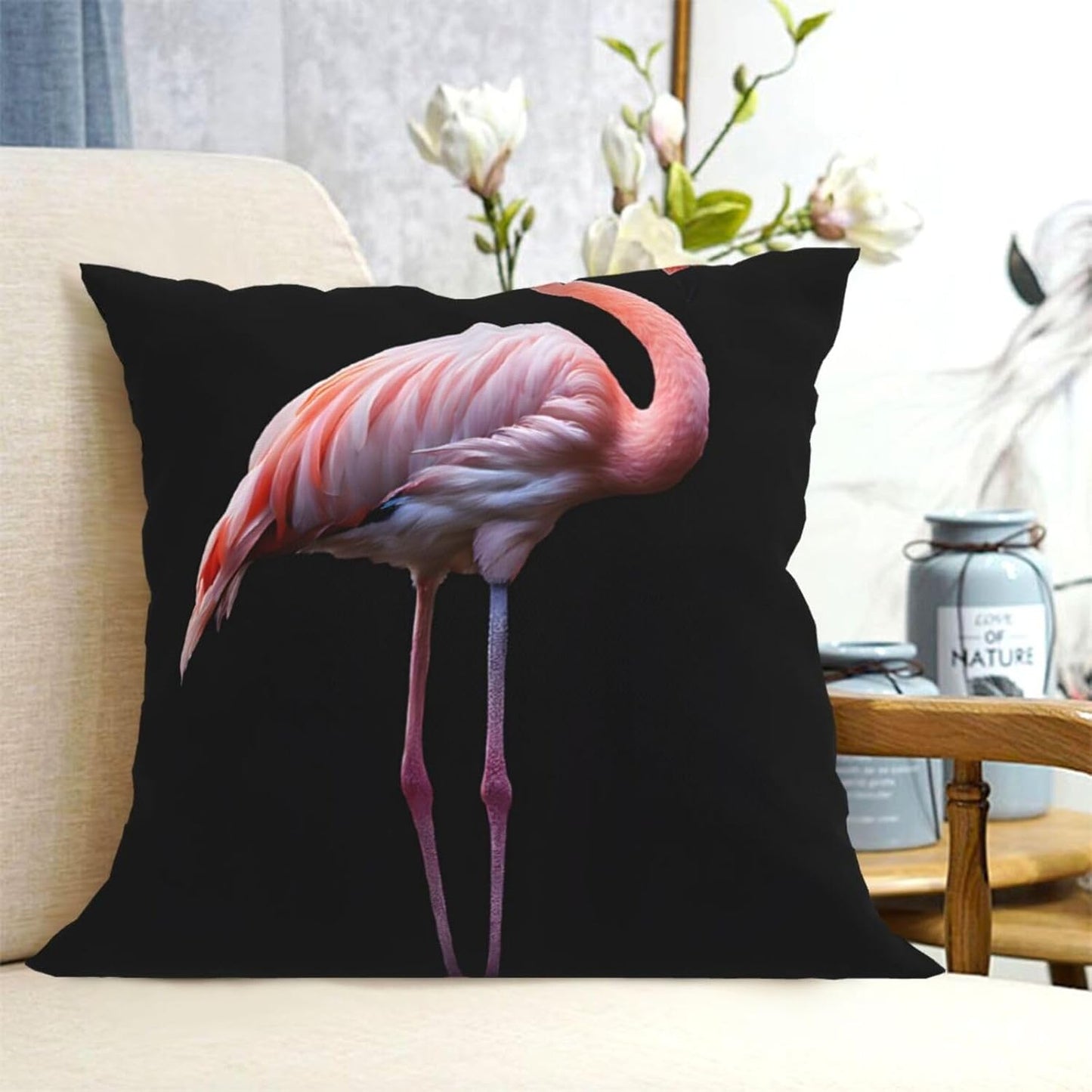 All-Season Square Pillow Covers 18"X18", Abstract Flamingo, Decorative Throw Pillow Covers for Sofa Bed Couch, Hidden Zipper Cushion Cover, Square Lumbar & Accent Pillowcases for Home Decor