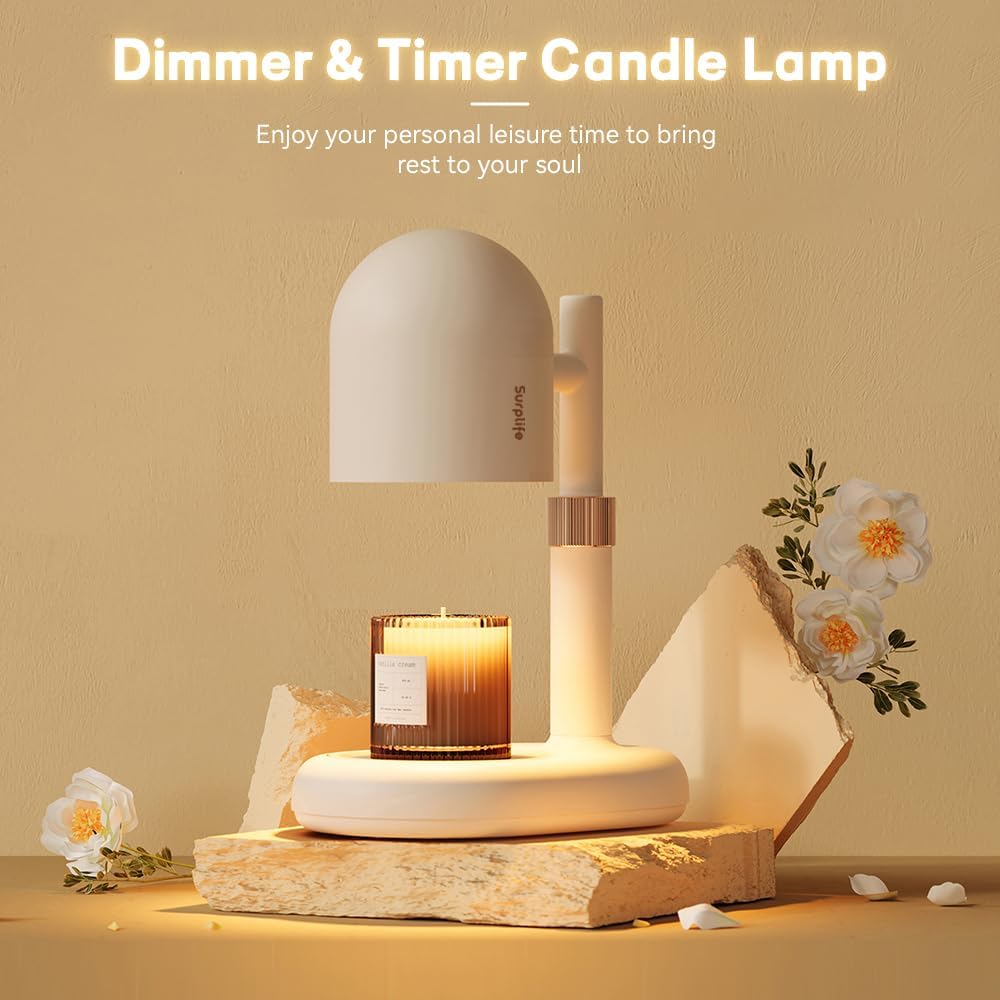 Candle Warmer Lamp with Timer & Dimmer, Adjustable Height Candle Warmer for Jar Candles, Wax Melt Lamp for Home Decor & Gifts, Off White, 2 Bulbs