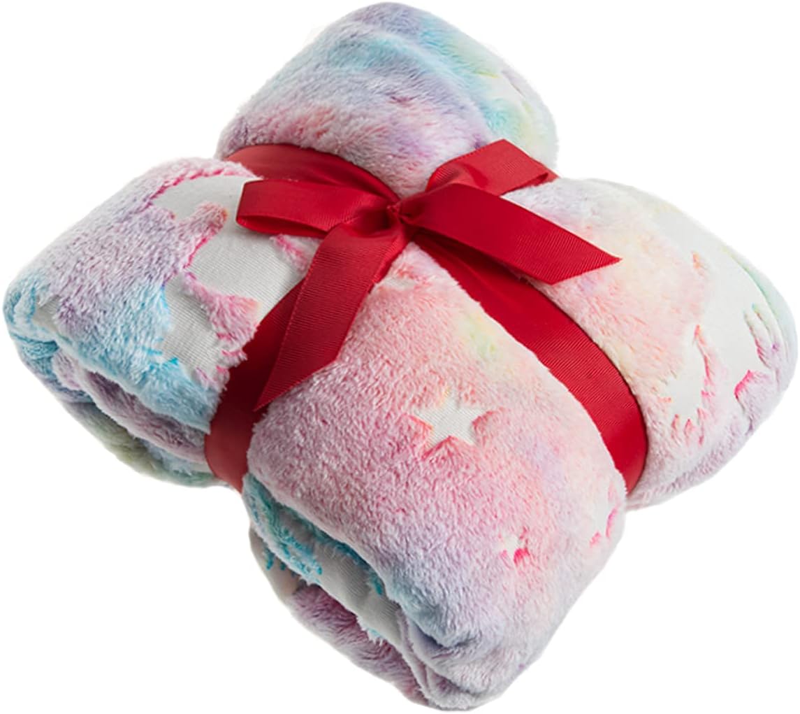 Glow in The Dark Throw Blankets Color Unicorn Stars Fairy Blanket Luminous Soft Plush Light Grey Fleece Blanket for Girls Boys Kids Birthday Christmas Adult Gifts Large 50" X 60" (Color Unicorn)