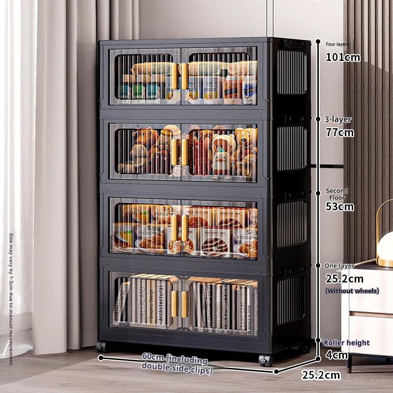 4-Tier Stackable Storage Bins with Lid,Foldable Plastic Drawer Storage with Wheels,Closet Organizers and Storage for Living Room, Office, Dorm