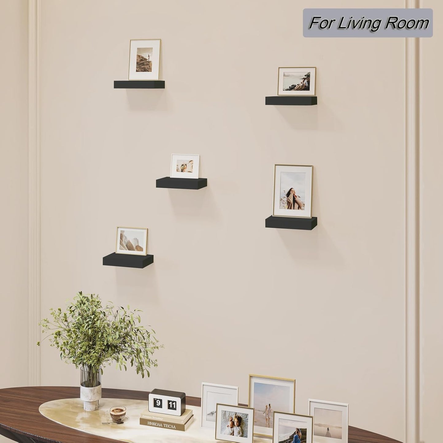 HAO Small Floating Shelf 6 inch Wall Mounted Mini Hanging Display Shelves for Living Room Bedroom Bathroom Set of 3 Black