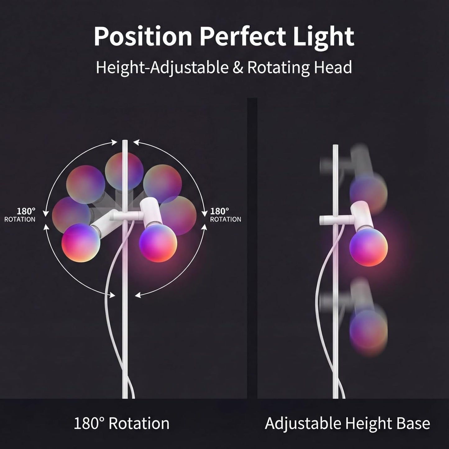 Smart Floor Lamp, LED Bulb Corner Lamp 270° Swivel Head Works with Alexa Google Home, Floor Lamps with Music Sync, 16 Million DIY Colors, Color Changing Standing Lamp for Bedroom Living Room, White