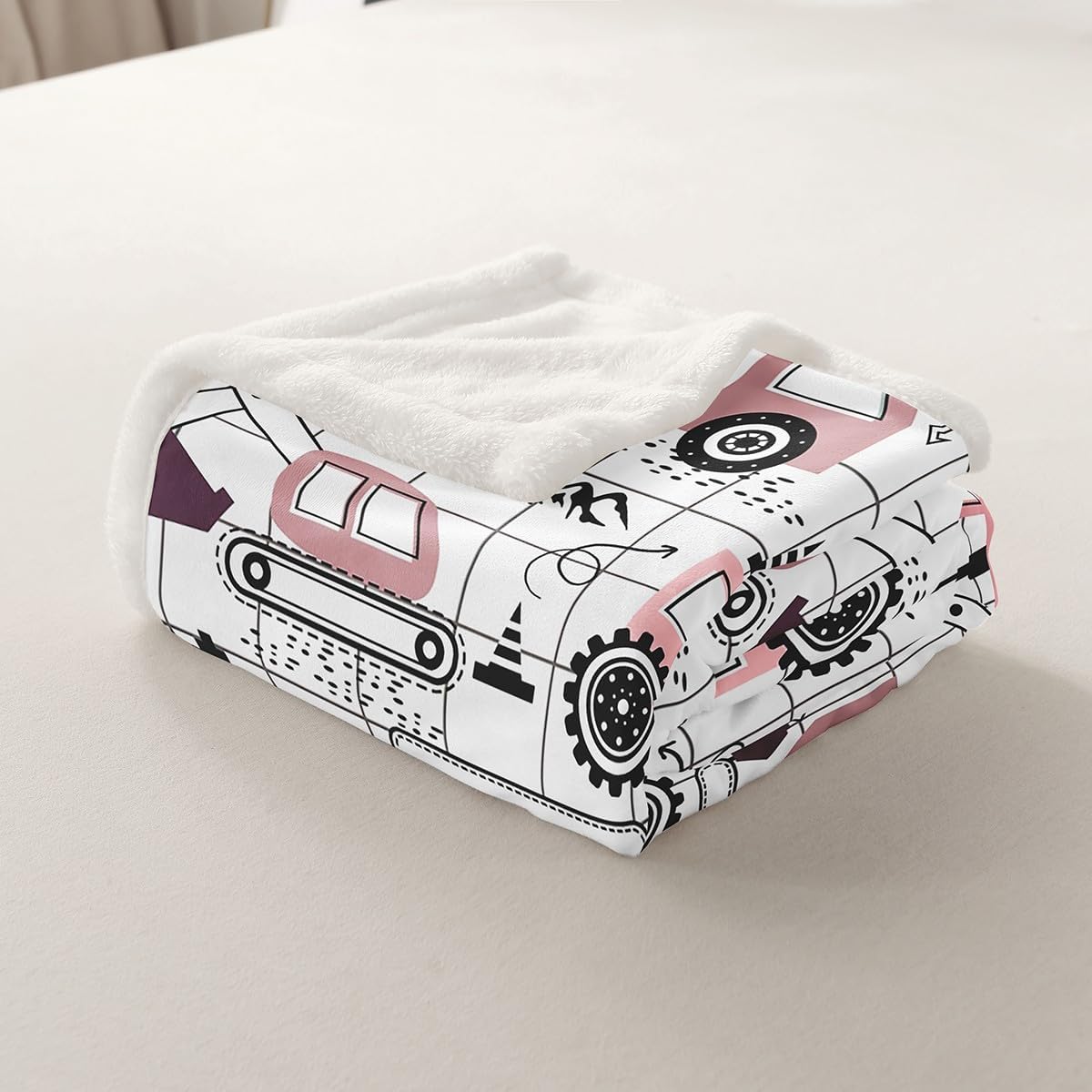 Feelyou Construction Fleece Throw Blanket for Girls Boys Kids Baby 30"x40" Cartoon Car Excavator Tractor Plush Blanket Equipment Trucks Sherpa Blanket Plaid Pink Black Theme Fuzzy Blanket