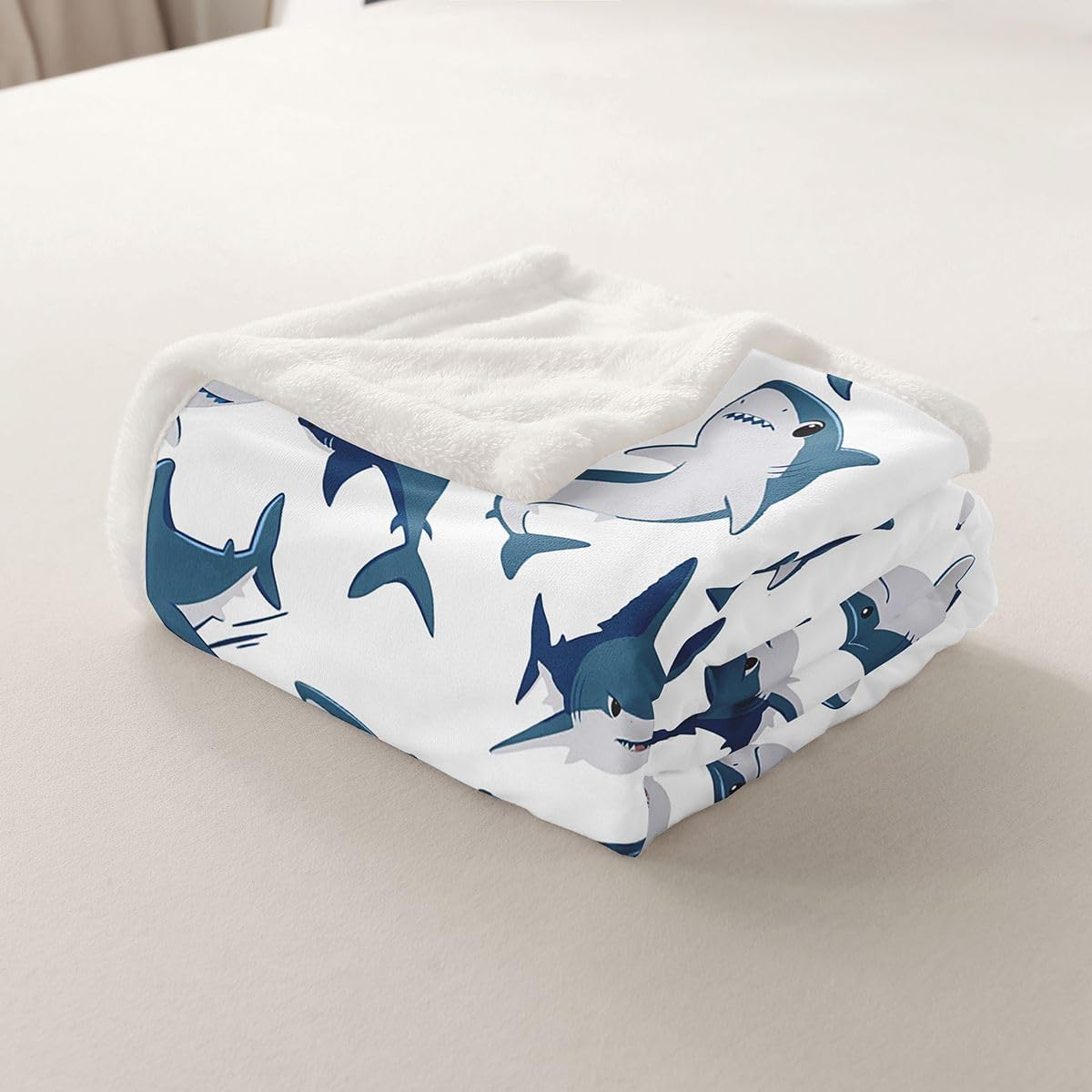 Feelyou Shark Sherpa Throw Blanket for Couch Ocean Sea Shark Lover Gifts Super Soft Cozy Fleece Underwater Animal Blanket for Winter, Plush Throw Ocean Blue Twin 60"x80" Nautical Marine All Season