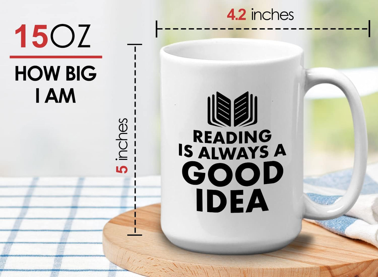 Book Lover Coffee Mug 15oz White - reading is - Literary librarian Literature Bookworm Historian Public Library Curator Bibliophile Bibliolater