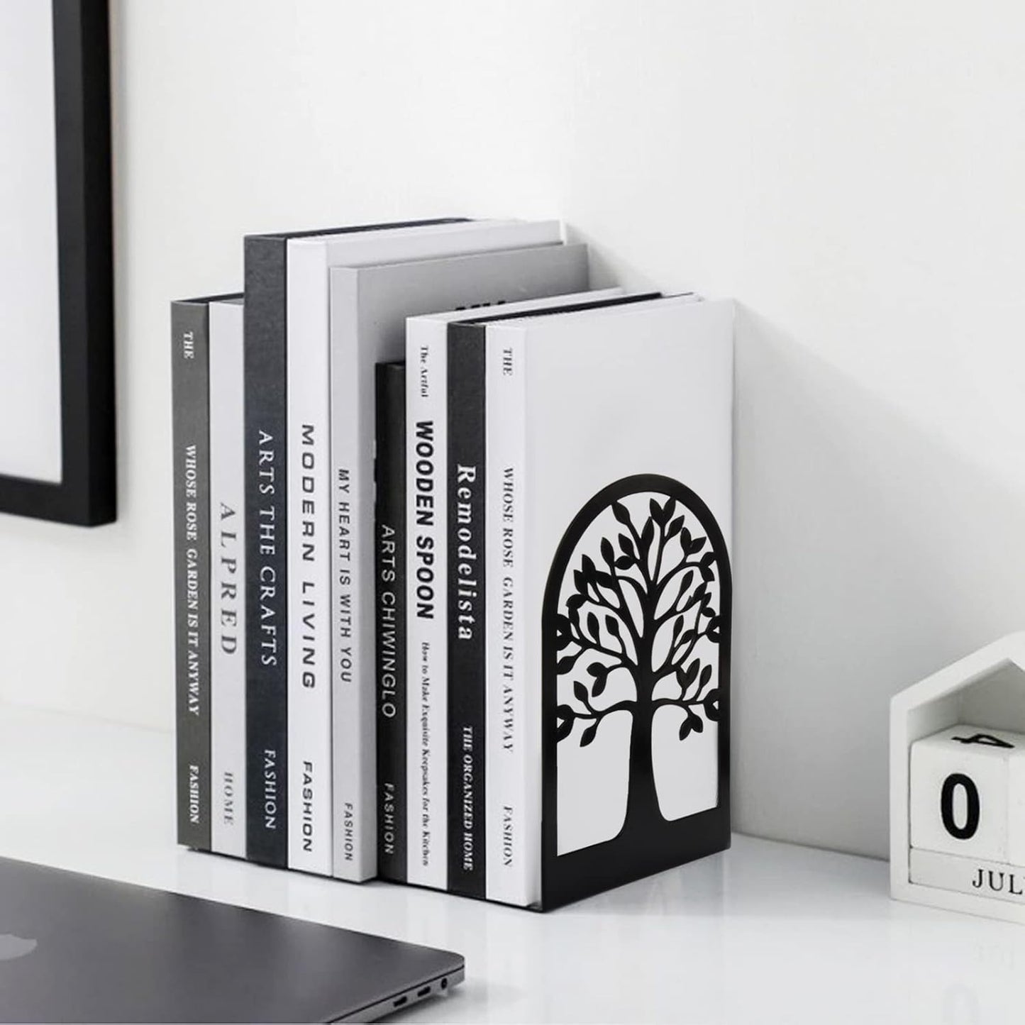 HappyHapi Book Ends, Metal Bookends for Shelves Decorative, Tree Stopper for Heavy Books, Black Ends to Hold Books for Home Office, 6.5 X 4.7 X 3.5 Inch(3 Pairs/6 Pcs, Large)