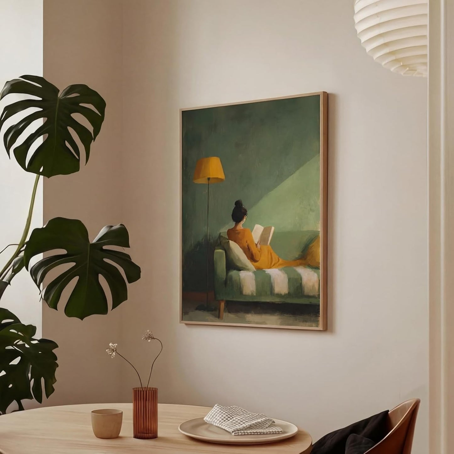 Modern Reading Wall Art Female Abstract Print Emerald Green Abstract Art Modern Artwork Poster Minimalist Reading Woman Painting Artwork 16X24Inch Unframed for Bedroom Living Room Dorm Apartment Decor