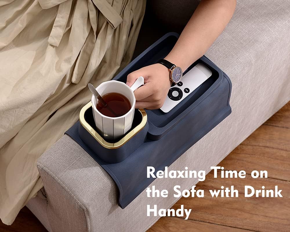 Couch Cup Holder Tray, Elimiko Silicone Anti-Spill and Anti-Slip Couch Drink Holder, Strong and Weighted Phone/Remote/Snacks Sofa Cup Holder (Black)