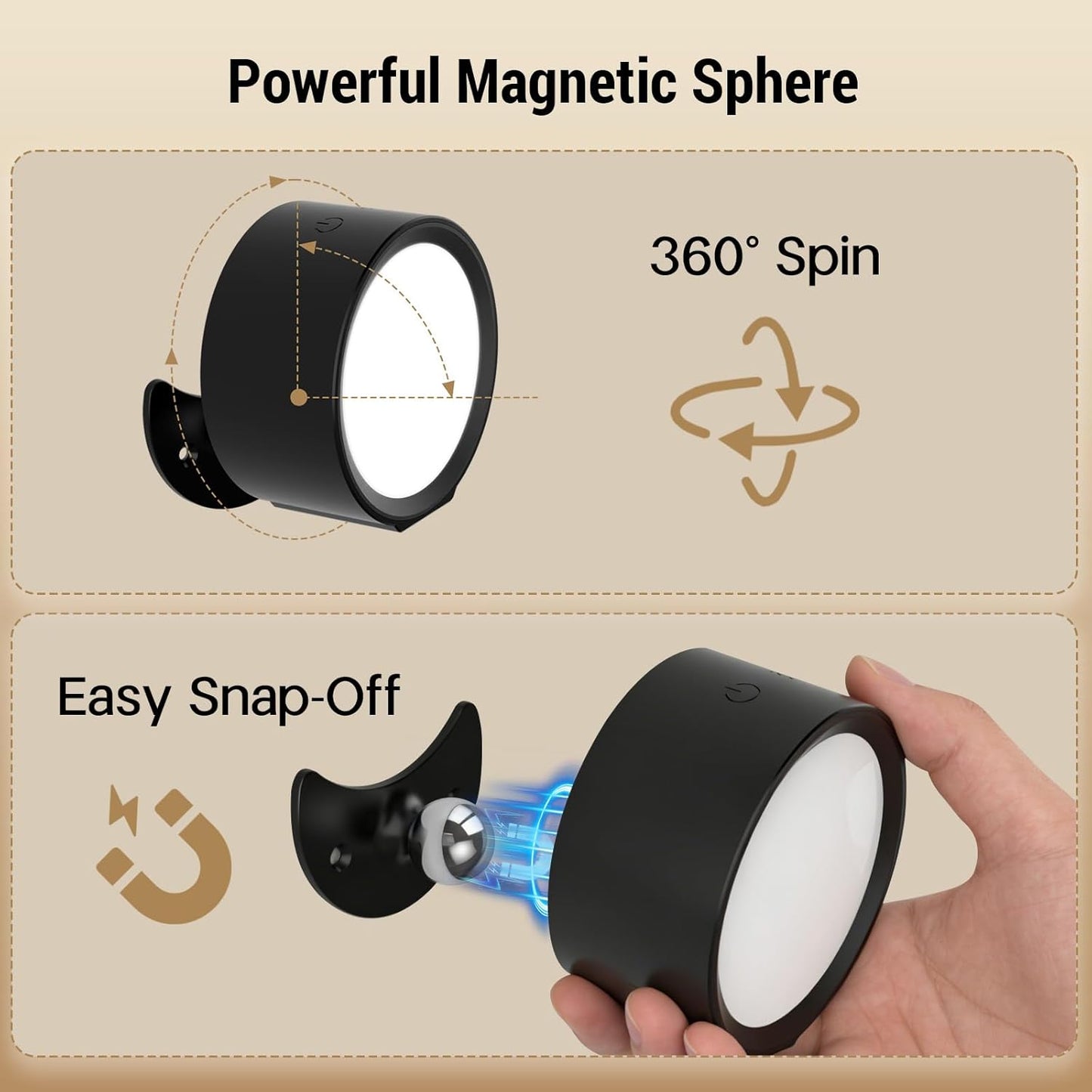LED Wall Sconces, [160H Battery Operated Lights] Wireless Rechargeable Mounted, 3 Color & 4 Brightness Level & 360°Rotate & Touch or Remote, for Reading Bedroom (Black,Set of 2)