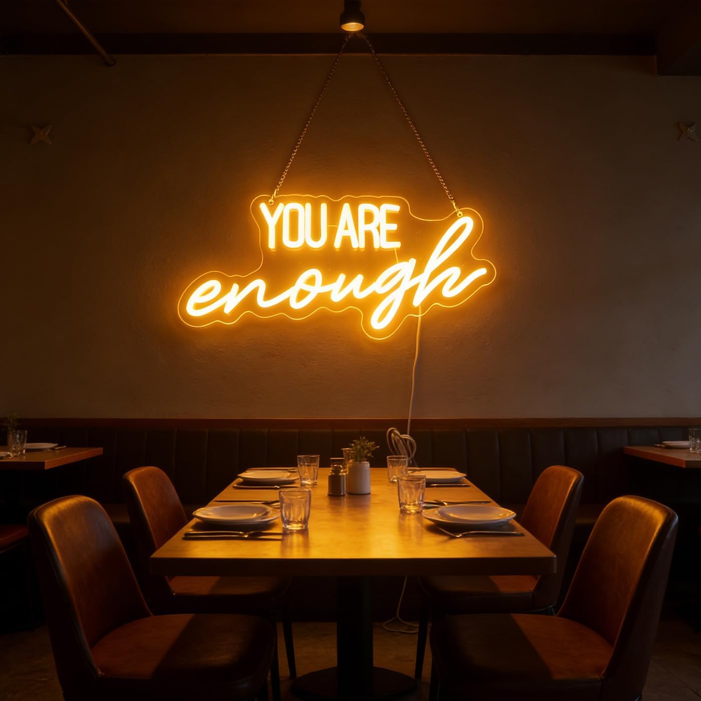"You Are Enough" Neon Sign Word/Letters USB Powered with Dimmer Switch Neon Lights for Room Home Bar Art Wall Decor Party Window Living Room Decor Wall Hanging Decoration (warm white)
