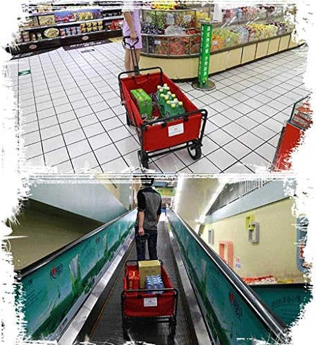 Portable Folding Garden Trolley Cart Heavy Duty Wagon Multi-Function Sping Cart for Outdoor Camping Beach Pull Truck with 4 Wheels Load：150Kg (Red)