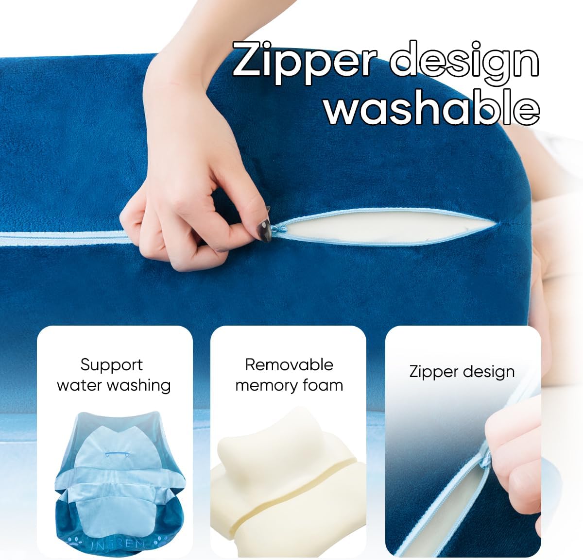 INGREM Multi Functional Memory Sponge Pillow, Relaxing Shoulders and Neck, Relieving Shoulder and Neck Fatigue, Ergonomically Designed, Suitable for Standing, Sitting, and Llying Down (Blue)