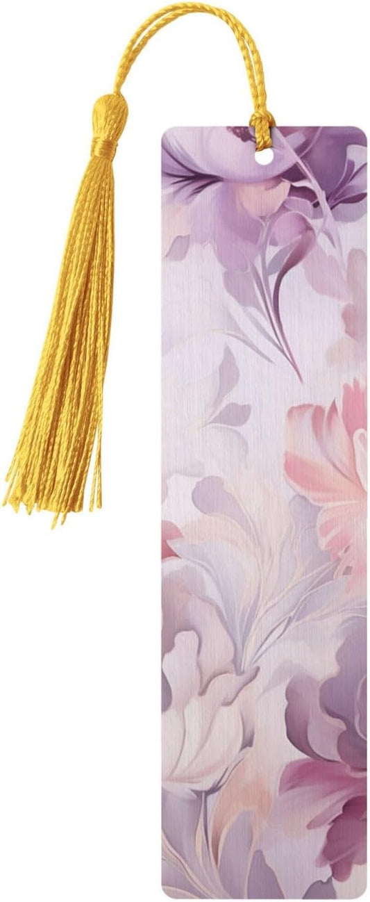Blush Floral Bookmarks Gifts for Women Men, Wooden Bookmarks for Book Lovers, Vintage Book Marks Ornaments with Tassel, Unique Personalized Reading Page Markers Gold