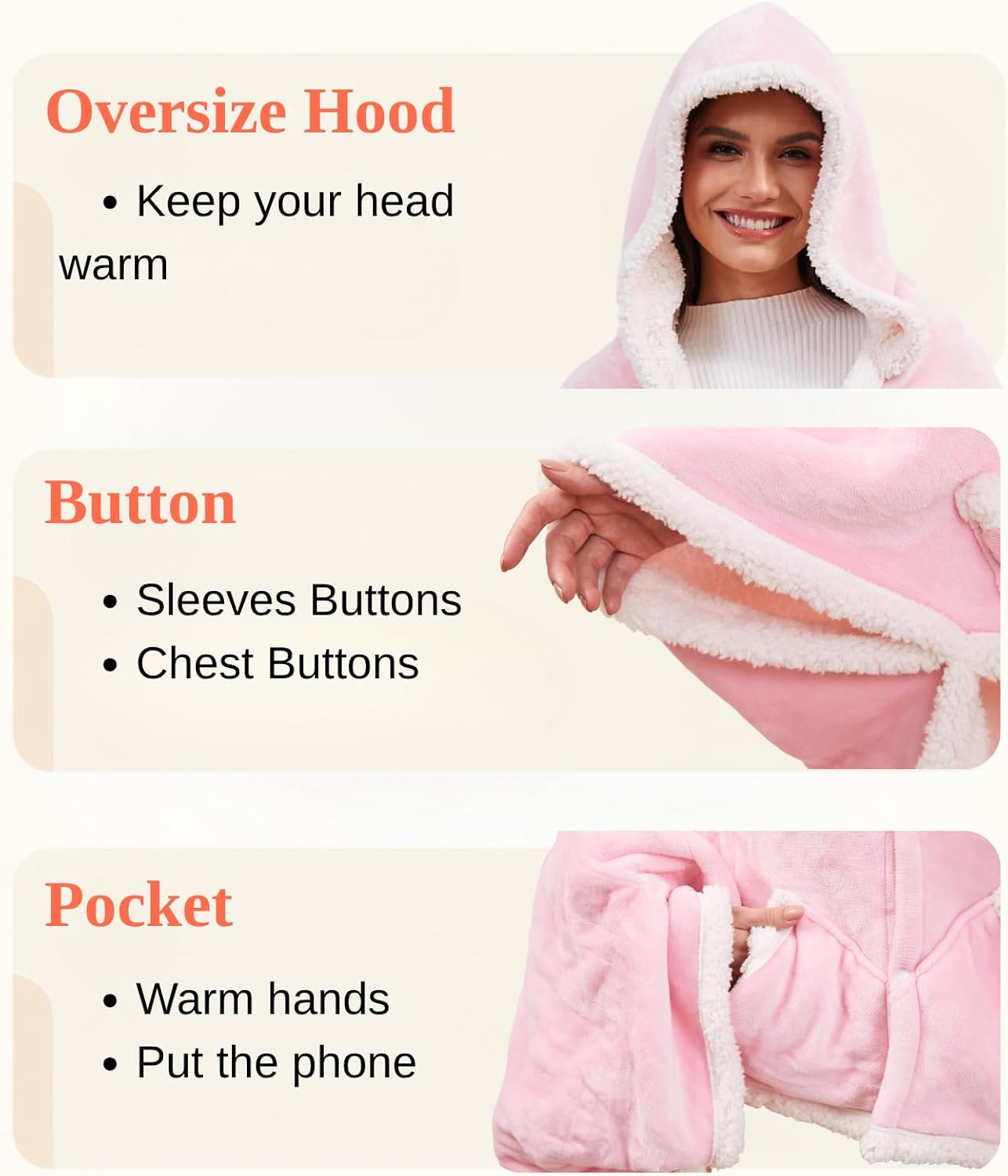 Heated Shawl Wraps for Women, Wearable Heated Throw Blanket, Electric Heated Wrap Poncho with Pockets,6 Heating Levels 4 Hours Auto-Off, Overheat Protection Machine Washable, 50”x64”, Pink