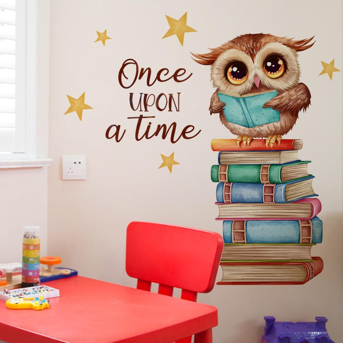 Owl Books Educational Wall Decals Reading Corner Wall Stickers for Classroom Kids Bedroom Preschool Wall Decor