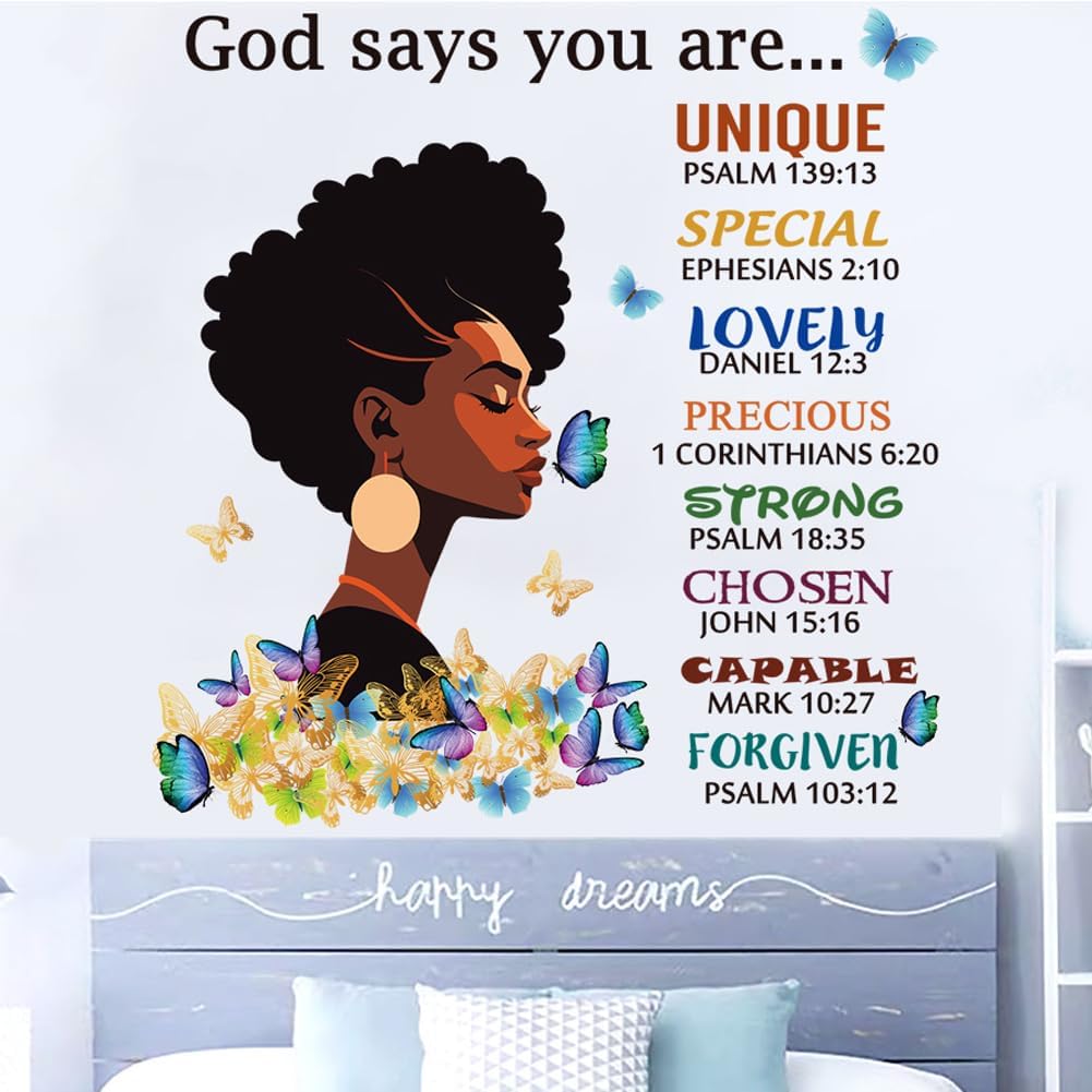 Black Girl Wall Stickers God Says You are Wall Decals Inspirational Quote Wall Decals Removable DIY Peel and Stick Wall Sticker r for Wall Decoration Afro Woman Bedroom