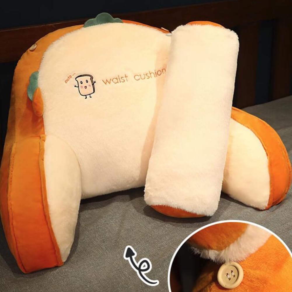 Cartoon Bed Backrest Pillow with Arms Sofa Rest Reading Pillow Ergonomic Lumbar Pillow Waist Cushion with Small Bolster (Yellow, 65×50×20cm/25.59"×19.7"×7.87")