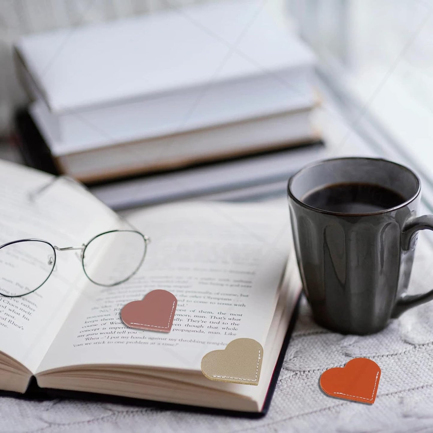 20 PCS Leather Heart Bookmark Heart Page Corner Handmade Bookmark Leather Reading Cute Bookmarks Accessories for Women Bookworm Present Book Lovers (10 Elegant Colors) 2.24x2.17inch