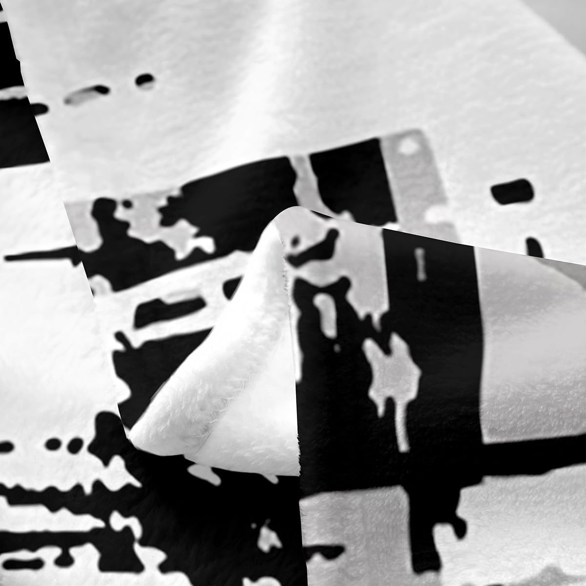 Abstract Fleece Blanket,Black and Gray White Hippie Graffiti Paint Throw Blanket for Sofa Adults,Modern Artistic Brush Smear Soft Blanket Bed Couch,Queen (90 x 90 Inches)