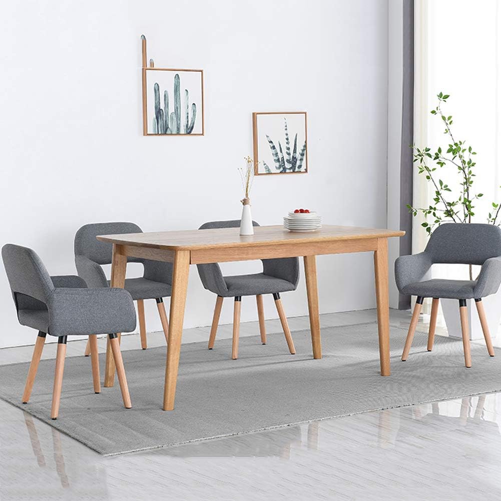Comfortable Chair Dining Chairs,Mid-Century Modern Cotton Linen Upholstered Lounge Chair Makeup Stool,Accent Arm Chairs with Solid Wood Legs,for Restaurant/Pub/Cafe/Living Room/Hotel/Kitchen Leisur