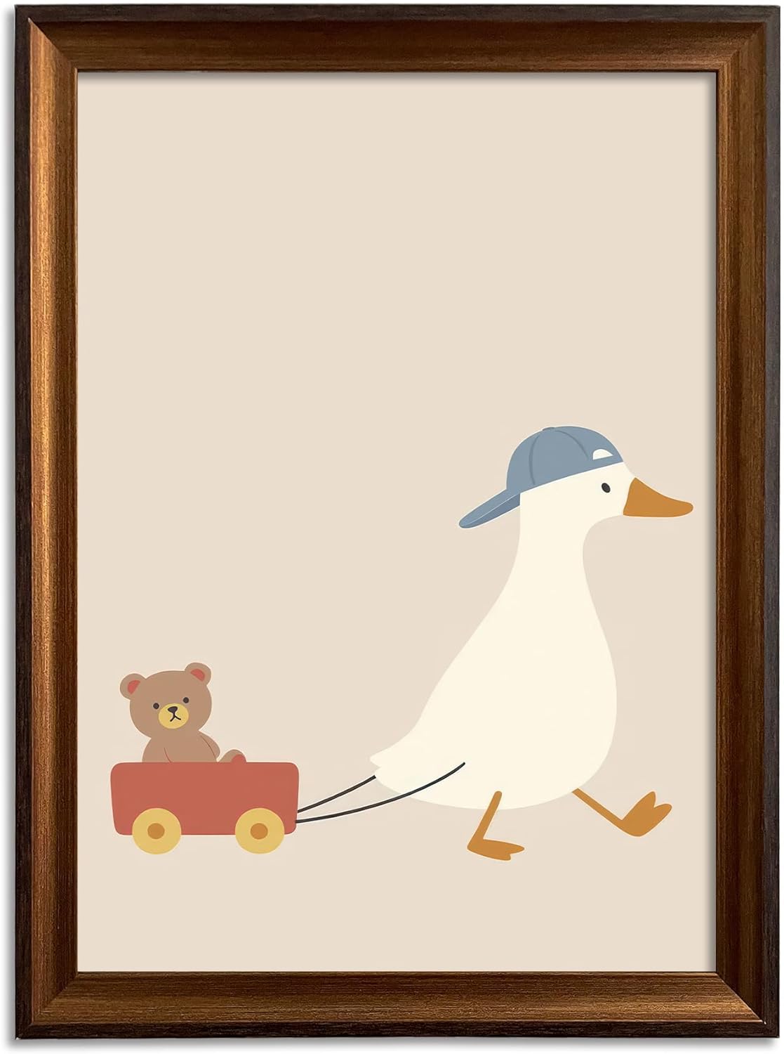 Framed Cute Goose Wall Art Funny Goose Pulling Toy Duck Canvas Print Minimal Nursery Animal Wall Decor for Kids Room Playroom Ready to Hang 8inx10in