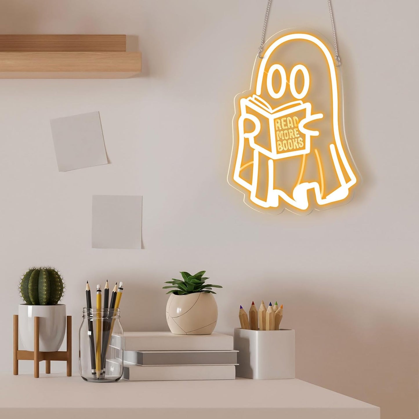 Retisee Ghost Reading Book Lamp Reading Ghost Neon Sign LED Room Hanging Sign Book Neon Light for Bedroom Home Library Read Club Kids Room Store Lover Gifts