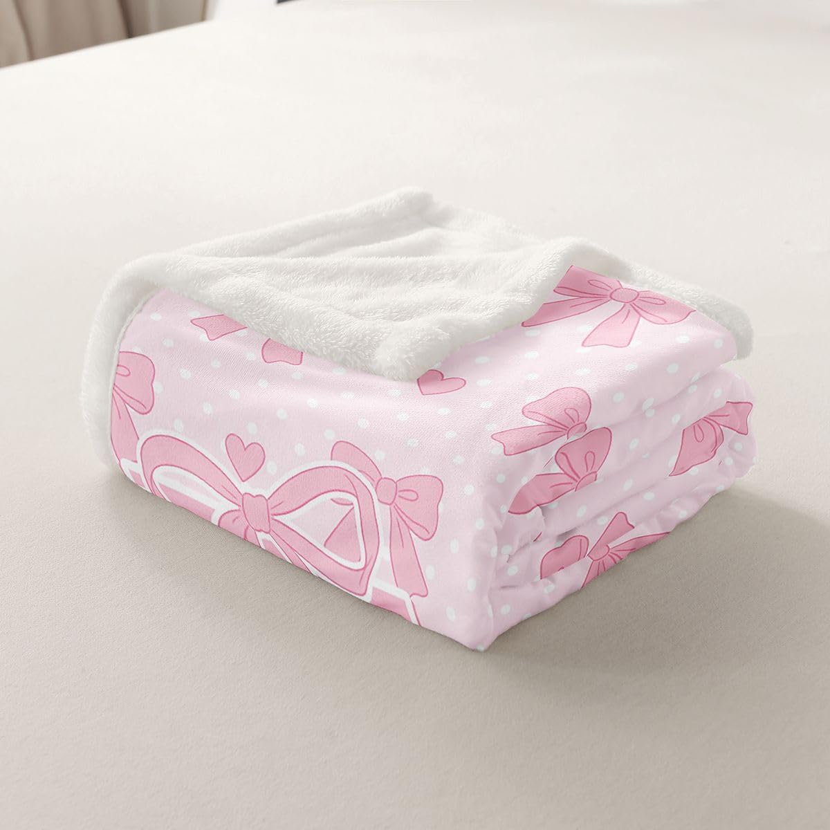Feelyou Cute Pink Bow Sherpa Throw Blanket for Couch Monogrammed Super Soft Cozy Fleece Personalized Initial F Blanket Plush Throw Kawaii Coquette Bow Knot Baby 30"x40" Dreamy Princess Style