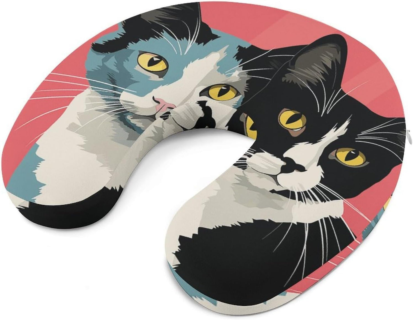 Black and White Cat Neck Pillow Memory Foam U Shaped Pillows Portable Pillows for Shoulder Travel Head Support Pillow with Concealed Zipper for Airplane Car Home Office