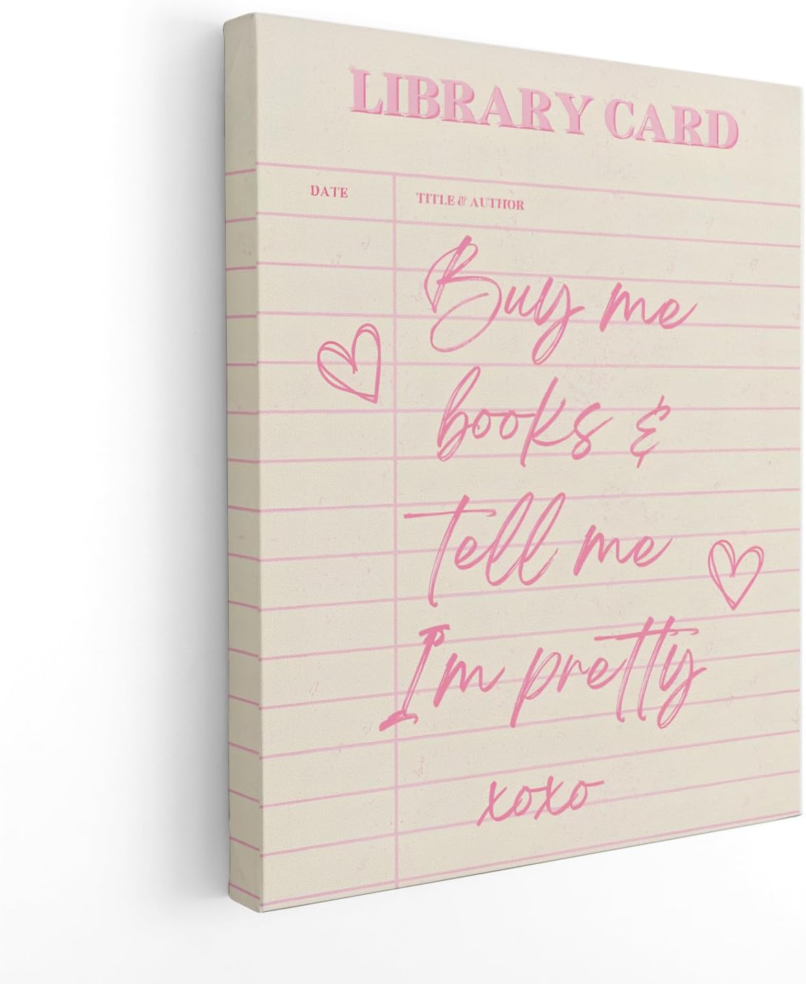 APJYM Trendy Preppy Pink Book Reading Wall Art, Buy Me Books and Tell Me I'm Pretty Library Card Canvas Wall Art for Classroom Girls Room Dorm Reading Nook Corner Room, 11x14 Inches Framed