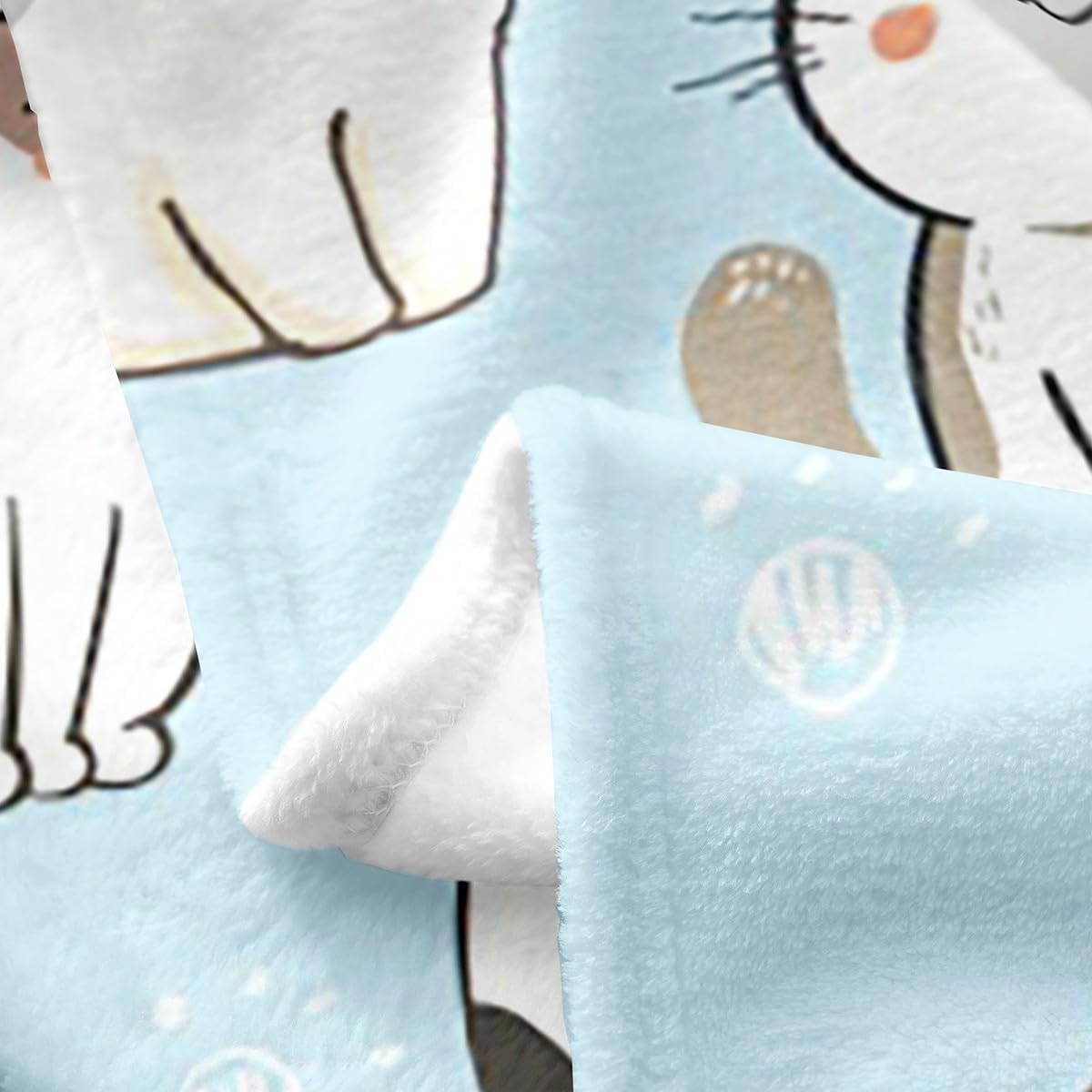 Erosebridal Cat Fleece Blanket Throw Size, Kawaii Garfield Cat Fuzzy Blanket for Kids Boys Girls, Paw Print Love Heart Throw Blanket, Cartoon Animals Soft Flannel Blanket, Blue