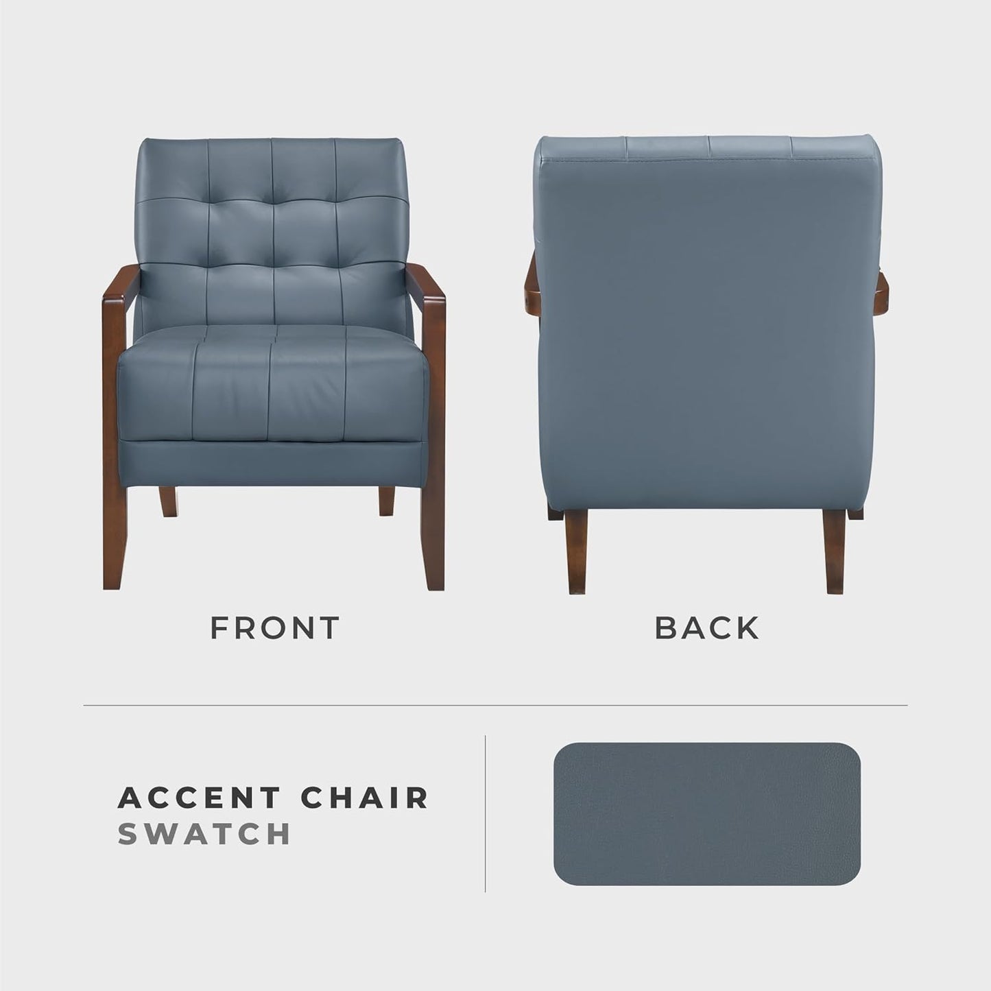 Lexicon Modern Accent Chair, Luxury Genuine Leather Match Living Room Chair with Tufted Cushions, Solid Wood Frame and Arm Rest, Comfy Upholstered Single Seat for Bedroom/Reading/Office, Blue