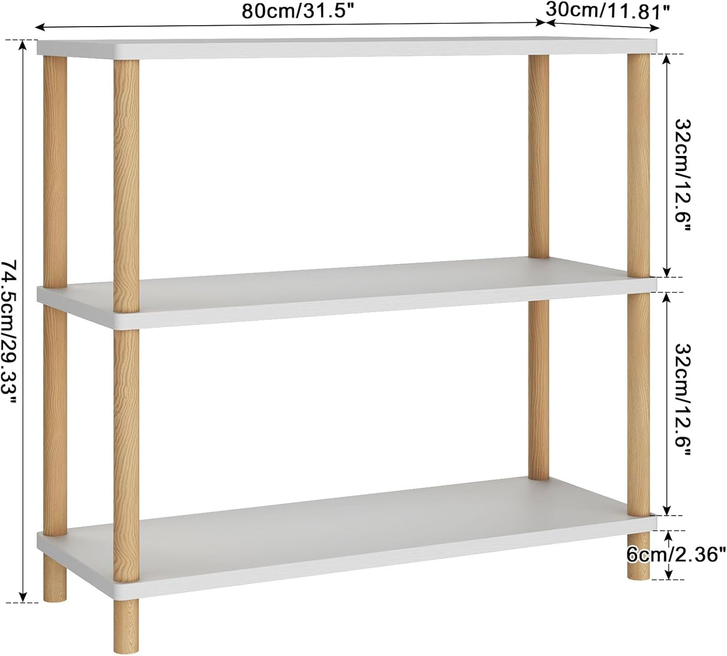 IBUYKE 3-Tier Wooden Open Bookcase - Modern Freestanding Bookshelf Storage Organizer,Standing Shelf Units,Multifunctional Display Stand for Bedroom, Living Room and Home Office,White WBC003W