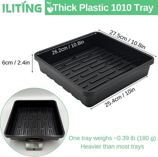 1010 Growing Trays, 5-Pack Heavy Duty Seed Trays 10" x 10" Without Drain Holes for Seedlings, Microgreens, Wheatgrass, Fodder & Hydroponics, Black